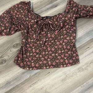 Ophelia Brown Floral Blouse for Women